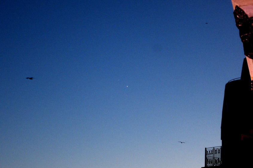 Jupiter-Venus conjunction BY Bill Samson  Taken on 29th June Unknown year.  Taken with his hand-held Canon IXUS 117 on 29th June